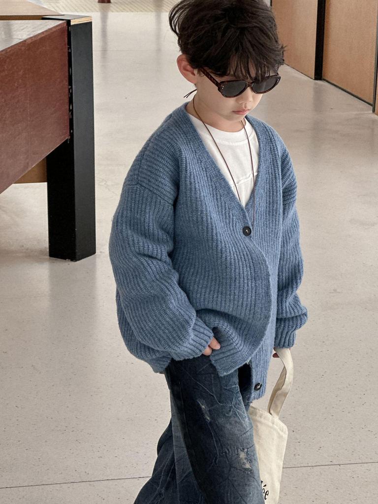 Boys' Wool Knitted Cardigan - 2025 Autumn Style Korean Version