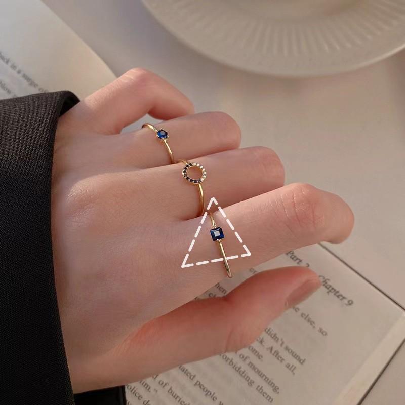 Niche Temperament Retro Blue Zircon Ring Women'S Simple High-End Stacked Three-Piece Open Ring