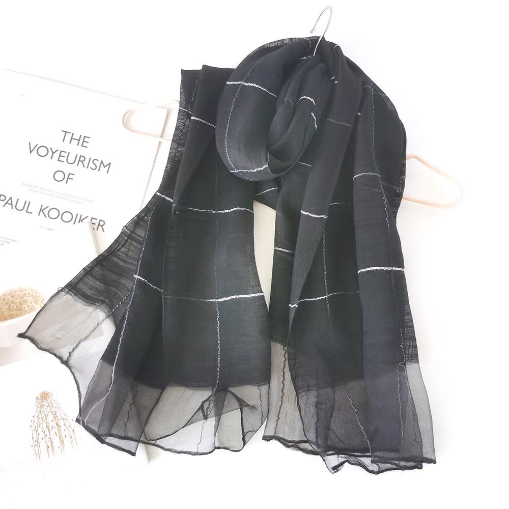 Elegant Women's Plaid Silk Scarf - Spring/Summer Shawl