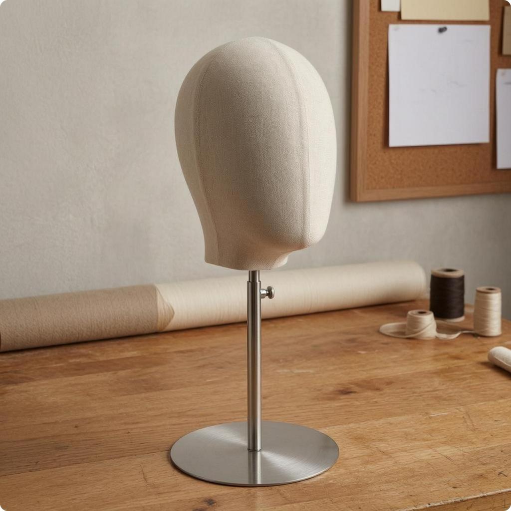 ClothCovered Mannequin Head Stand Stainless Steel PinningFriendly Detachable Display