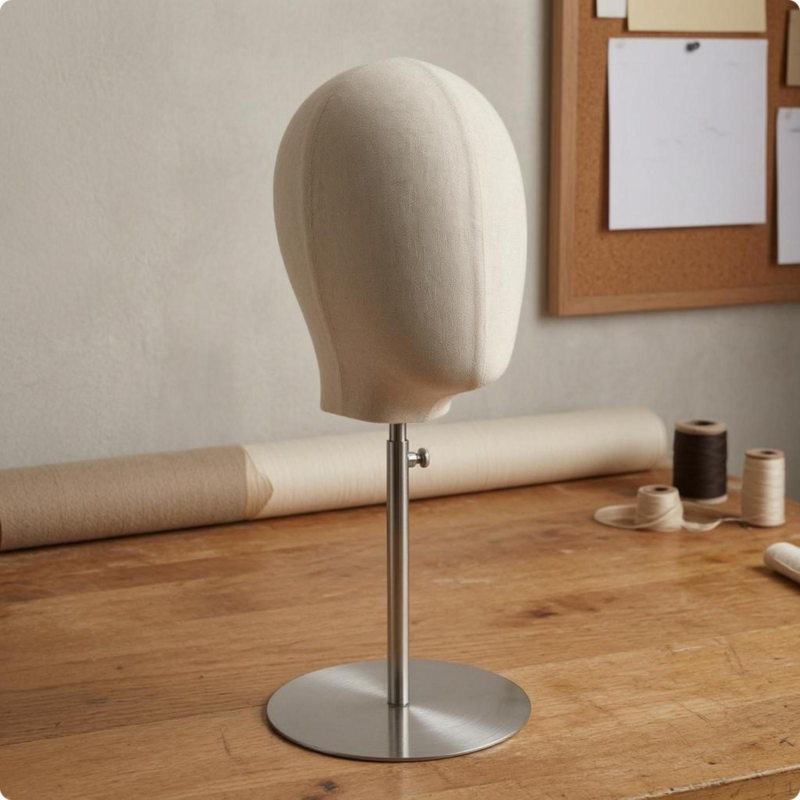 ClothCovered Mannequin Head Stand Stainless Steel