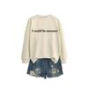 Womens Oversized Crewneck Sweatshirt With Minimalist I Could Be Meaner Print - Cotton Blend Loose Fit