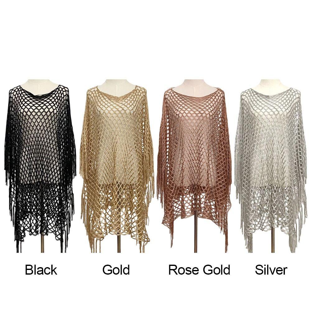 Gold Silver Wire Mesh Beach Towel Knitted Poncho Bohemian Style Cloak  Sun Protection
