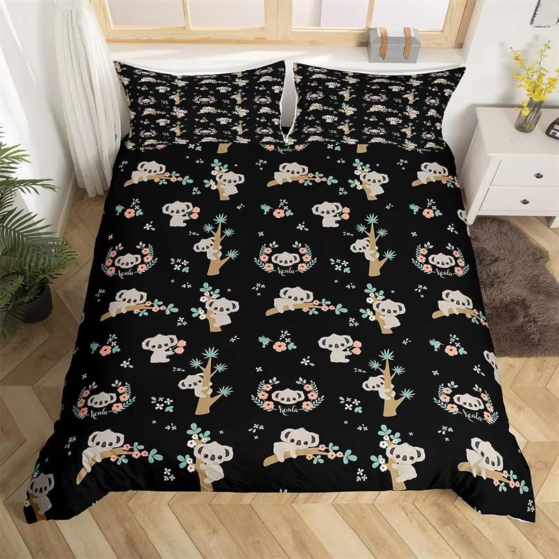 Kids Cute Koala Duvet Cover Microfiber Girls Cartoon Animal Bedding Set Twin King Australia Wild Animals Floral Comforter Cover