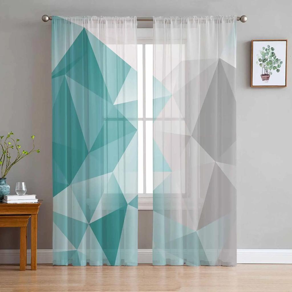 Geometric Triangle Sheer Drapes for Bedroom Living Room Decoration Window Curtain for Kitchen Curtain Panels