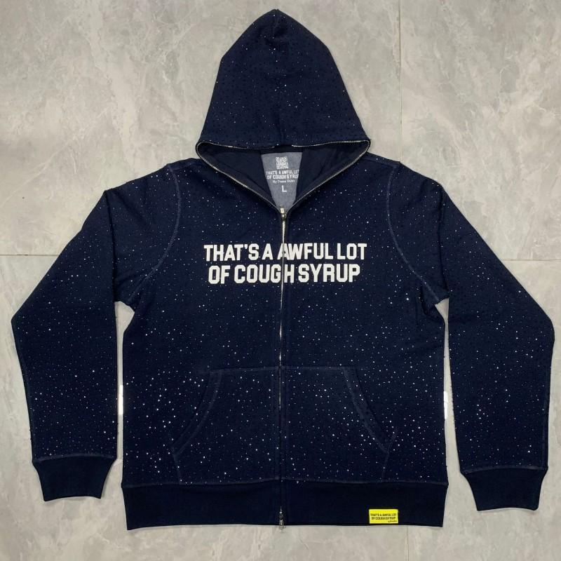 Thats A Awful Lot Of Cough Syrup Hoodie Mens Rhinestone Zip Up Hooded Sweatshirt