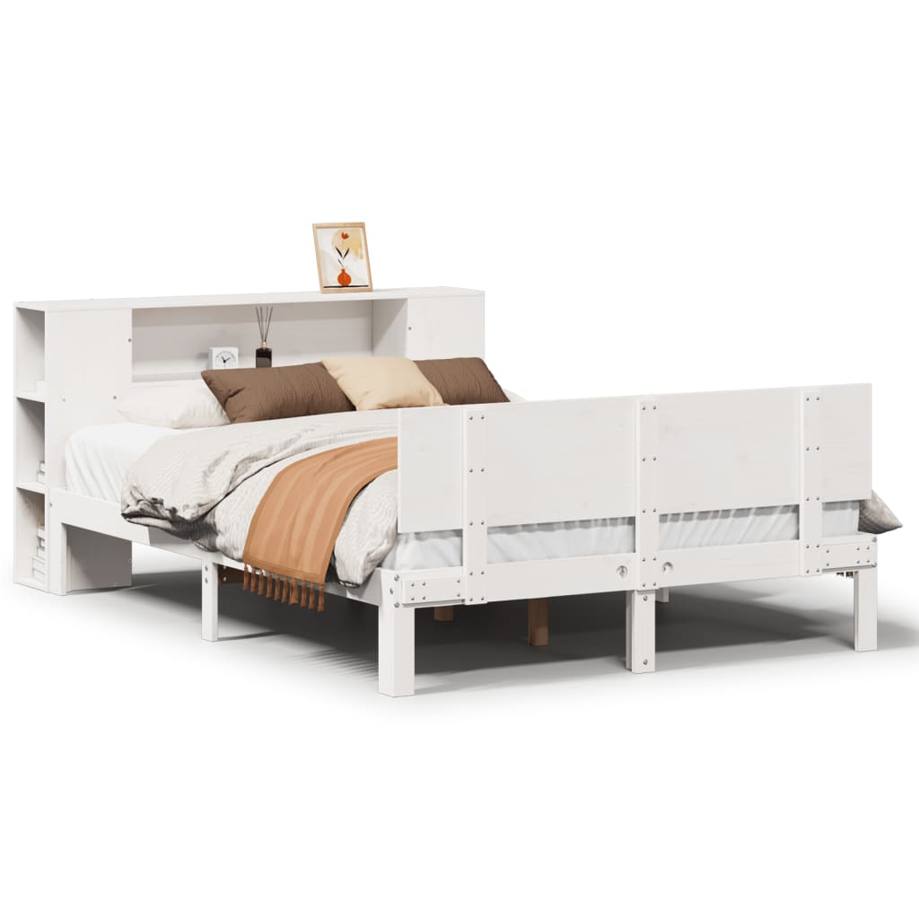 Solid Wood Bed with Shelf Without Mattress White 140x200 cm Pine