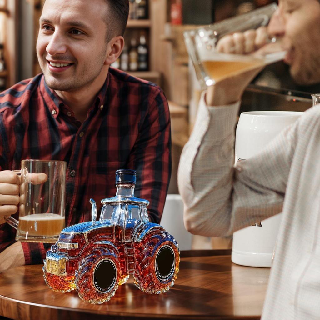 Whiskey Bottle 300ml Tractor Shape Alcohol Dispenser Glass Whiskey Decanter Bottle for Brandy Bourbon Drinks Beverages Family