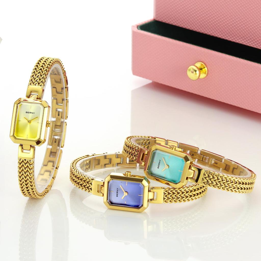 BERNY Watch Ladies Women Quartz Watch Ladies Watch Rectangle Mini Watch Fashion Minimalist Watch 7 ATM Water Resistant Stainless Steel Detachable