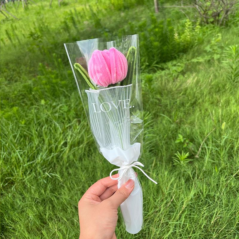 Finished Tulip Twisted Rod Braided Flowers Bouquet Hand Woven Artificial Fake Flower Wedding Bouquet Handicrafts Birthday Gifts