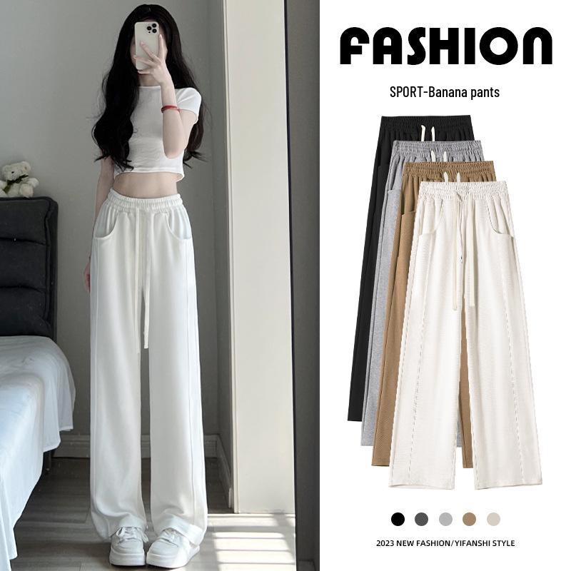

Women s White Wide-Leg Sweatpants: Autumn/Winter 2025 Drapey Casual Drawstring Pants 2XL (recommended 131-150 jin)