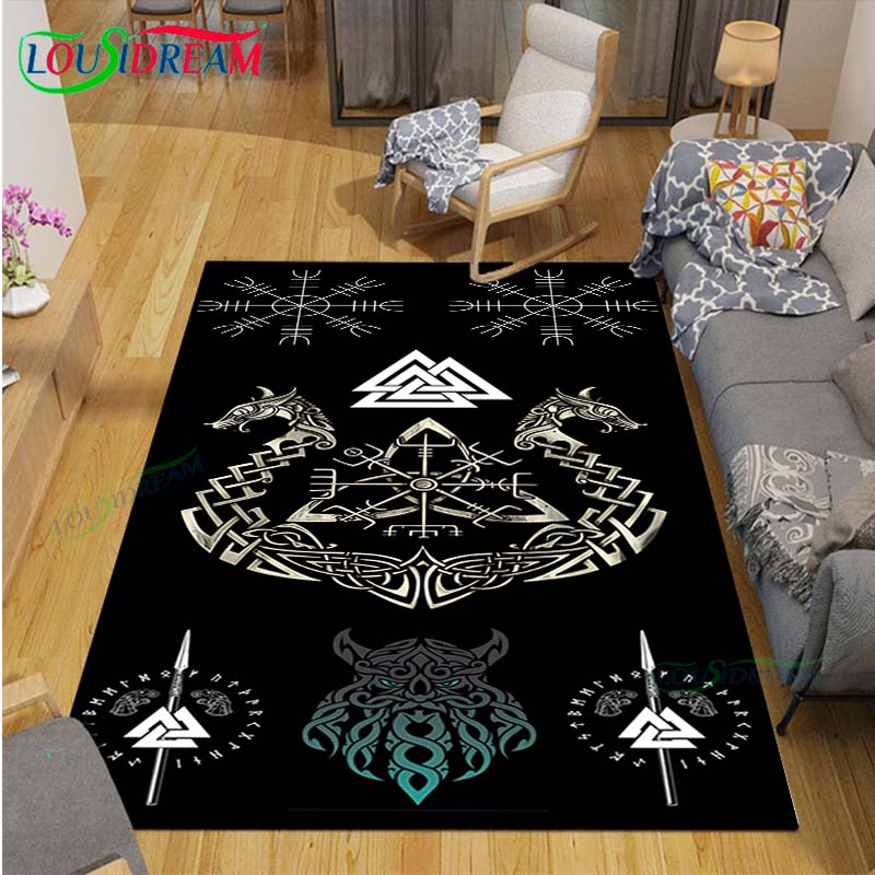 Nordic Viking Mythology Symbols Carpet Room Decor Floor Mats Bedroom Yoga Mat Photography Props Area Rug Birthday Gift