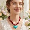 Colorful Heart Pendant Necklace Multi-Color Statement Jewelry Unique Bead Choker  Vacation Wear