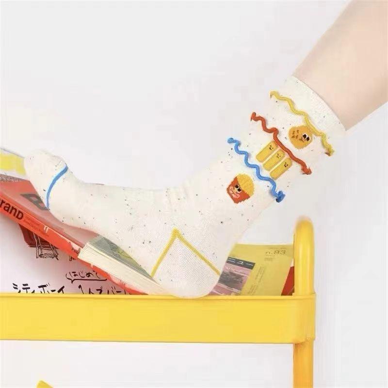 Pommes-Socken für Mädchen im Winter, lustige und niedliche Cartoon-Graffiti-Socken