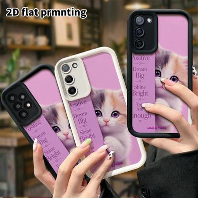 Phone Case: 2D Flat Samsung Galaxy A34 A35 M05 M06 S20 S22 S21 FE Plus 5G Layered Protective Case, Calico Kitten, Christmas and Halloween Gift
