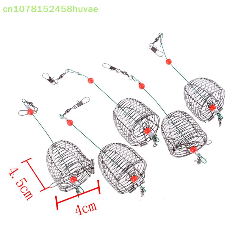 5 Pcs Wire Fishing Lure Cage Fish Bait Cage Fishing Trap Basket Feeder Holder