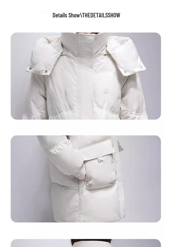 Women's Mid-Length Winter White Duck Down Hooded Coat - Fashionable and Warm
