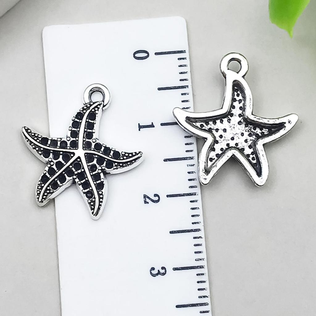 Antique Silver Ocean Starfish, Seahorse & Shark Pendant Charm for DIY Jewelry