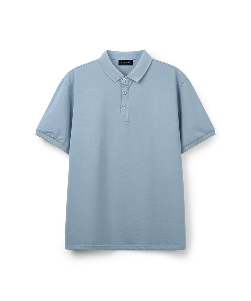 HERVINO Basic Cool Cotton Collared Short Sleeve Tee [Sky Blue] (Type B)