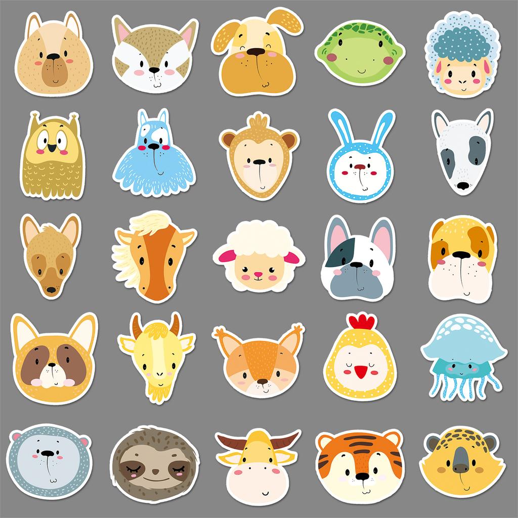 50 Kreskówkowe Zwierzęce Twarze Personalizowane Graffiti Słodkie Nagrody dla Dzieci DIY Naklejki na Etui na Telefon Komórkowy Walizkę