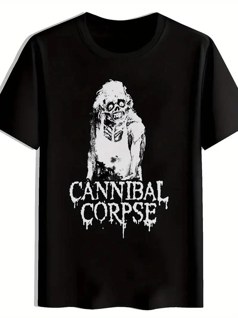Men'S "Cannibal Corpse" Skull Graphic T-Shirt - Black Casual Summer Tee with Dis
