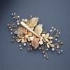 SLBRIDAL Handmade Crystal Rhinestone Alloy Flower Leaf Bridal Hair Clip Barrettes Wedding Hair Accessories Women Hair Jewelry