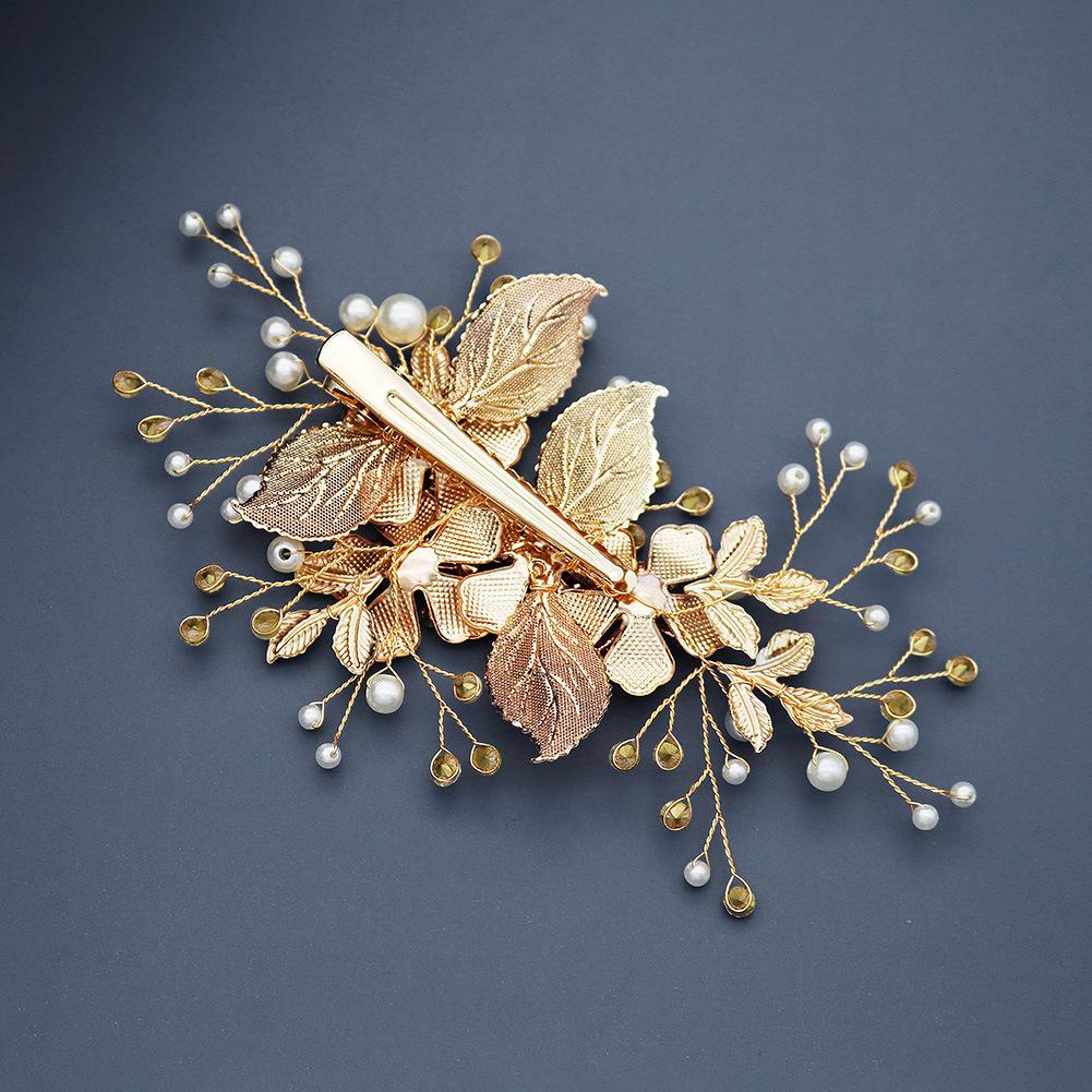 SLBRIDAL Handmade Crystal Rhinestone Alloy Flower Leaf Bridal Hair Clip Barrettes Wedding Hair Accessories Women Hair Jewelry