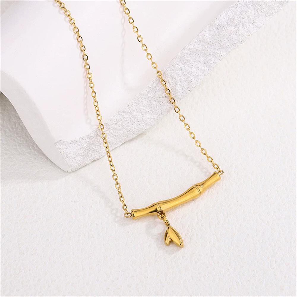 Punk Fashion Clavicle Bamboo Plant Charm Pendant Female Gold Color Stainless Steel Choker Necklace Chain for Women Jewelry Gift