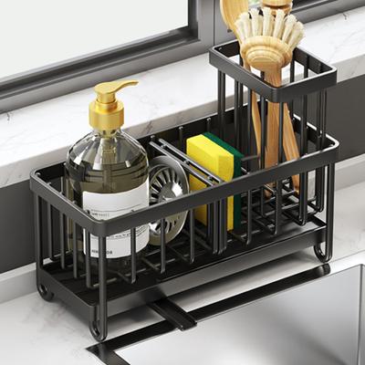 Kitchen Countertop Sink Caddy Sponge Holder Rustproof Corrosion Resistant Dish Soap Sponge Caddy with Auto Draining Spout