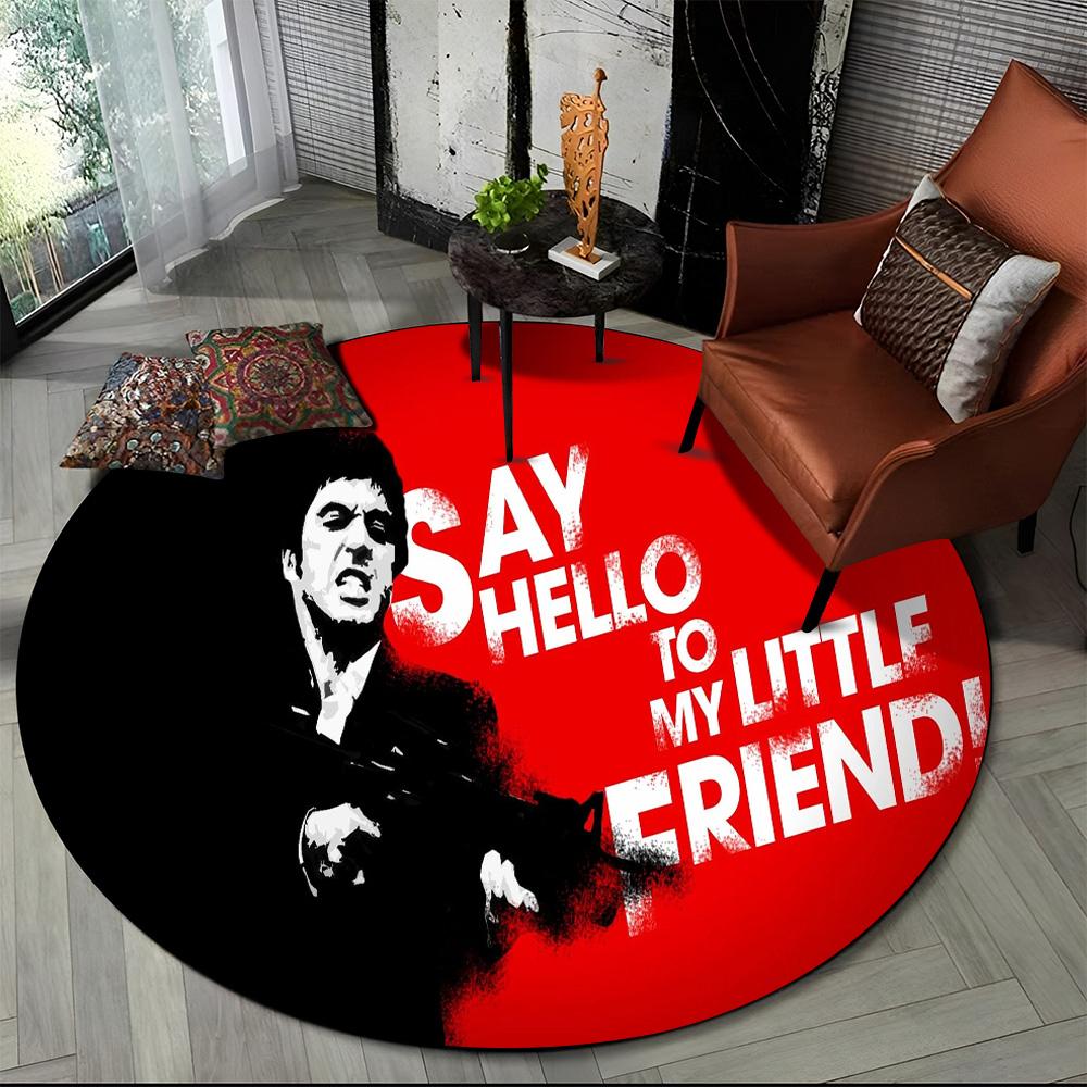 3D Tištěný Film Scarface Tony HD Kulatý Koberec pro Obývací Pokoj Ložnici Dětský Herní Koutek Dekorace, Koberec do Zvířecí Zóny Protiskluzová Podložka
