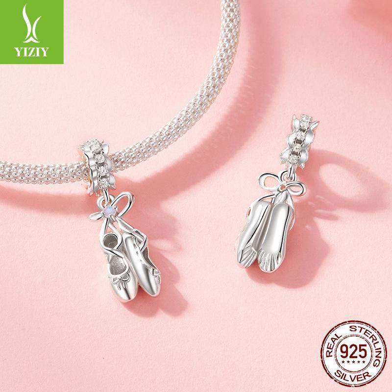 S9 Sterling Silver Ballet Shoes Pendant, Wind Personality Diy Bracelet Beaded Accessories Necklace Pendant
