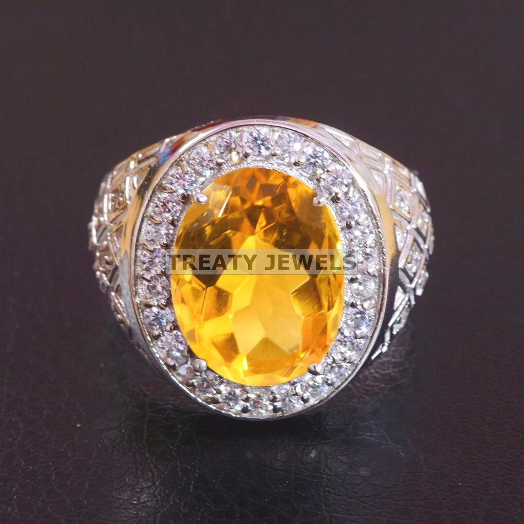 Citrine Oval Cut Gemstone With 925 Sterling Silver Ring For Men's #A930 JL375669159460