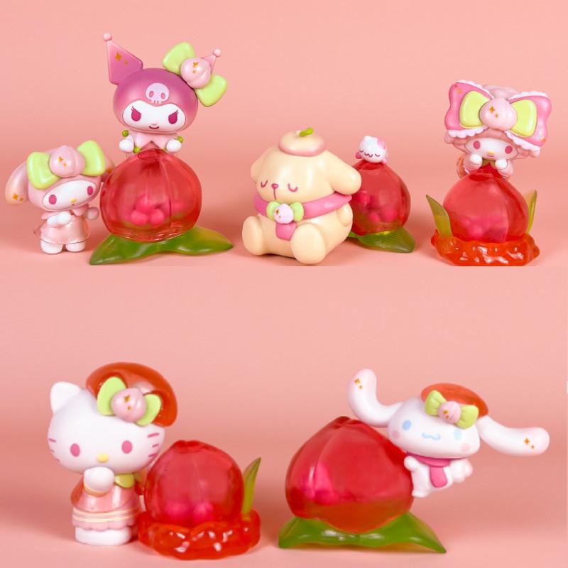 Hello Kitty Kuromi Cinnamoroll My Melody Peach Series Model Ornament Set For Anime Fans