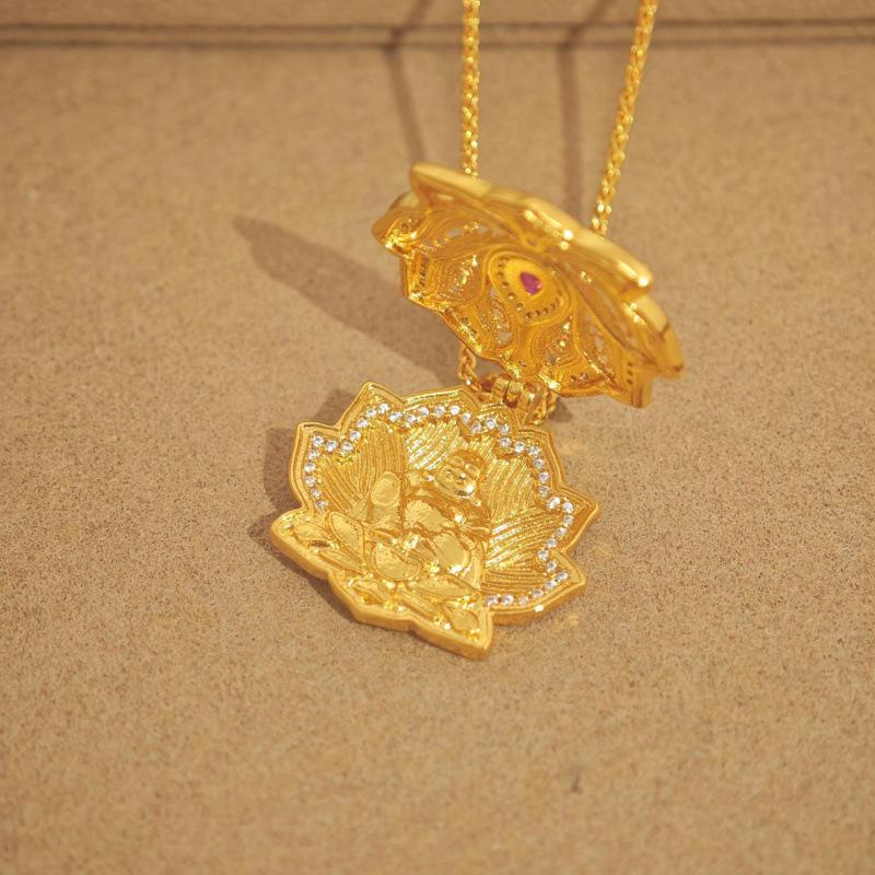 

Ретро Підвіска Будда з Квітучою Квіткою, Двосторонній Матовий Кулон Лотос Будда, Китайський Стиль Висококласне Відкривне та Закривне Намисто.