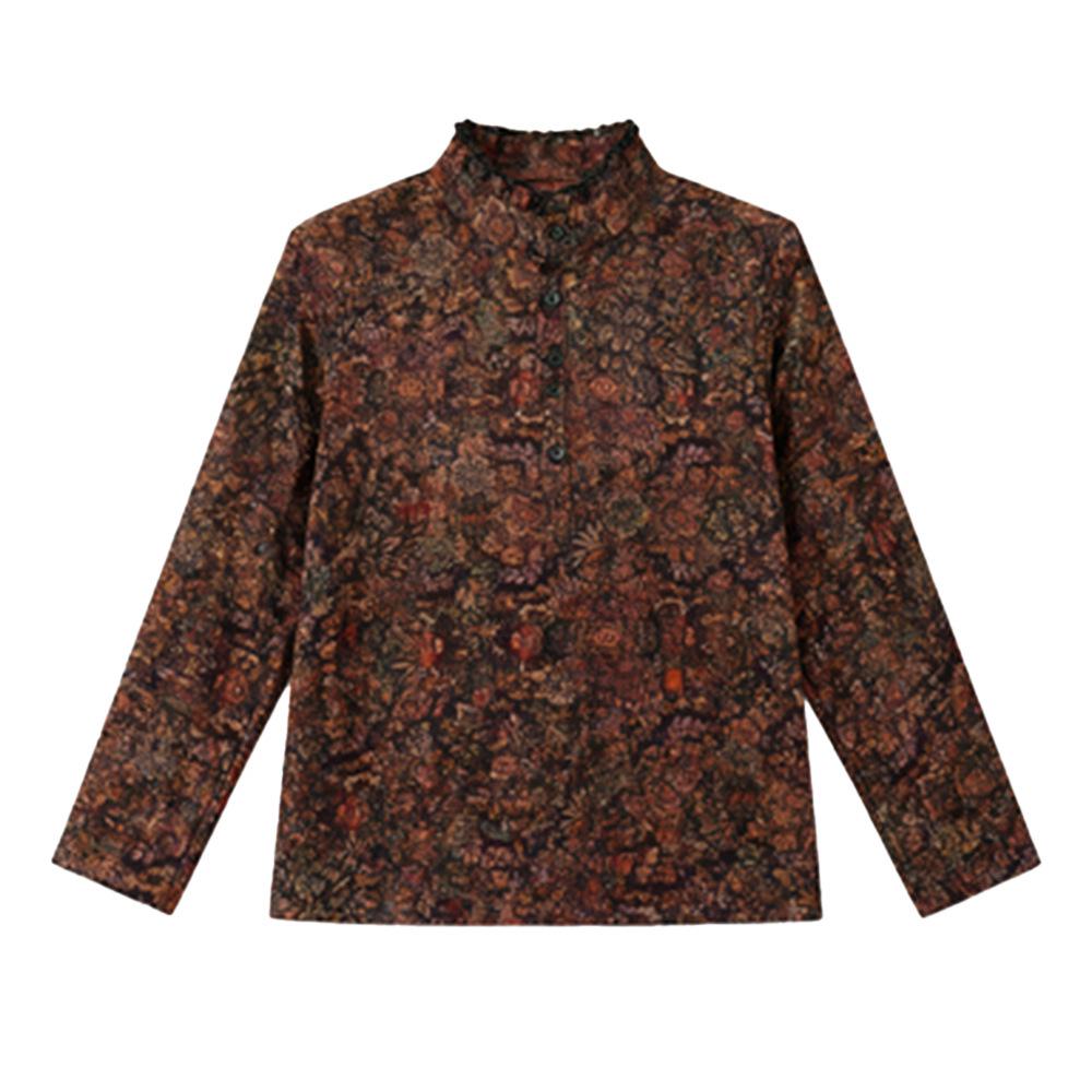 Plus Size Floral Print Long Sleeve Top for Middle-Aged & Elderly Women