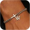 Men Cross Cuban Chain Bracelets for Men Initial A-Z Faith Cross Bracelets, Stainless Steel Initial Bracelet Religious Jewelry
