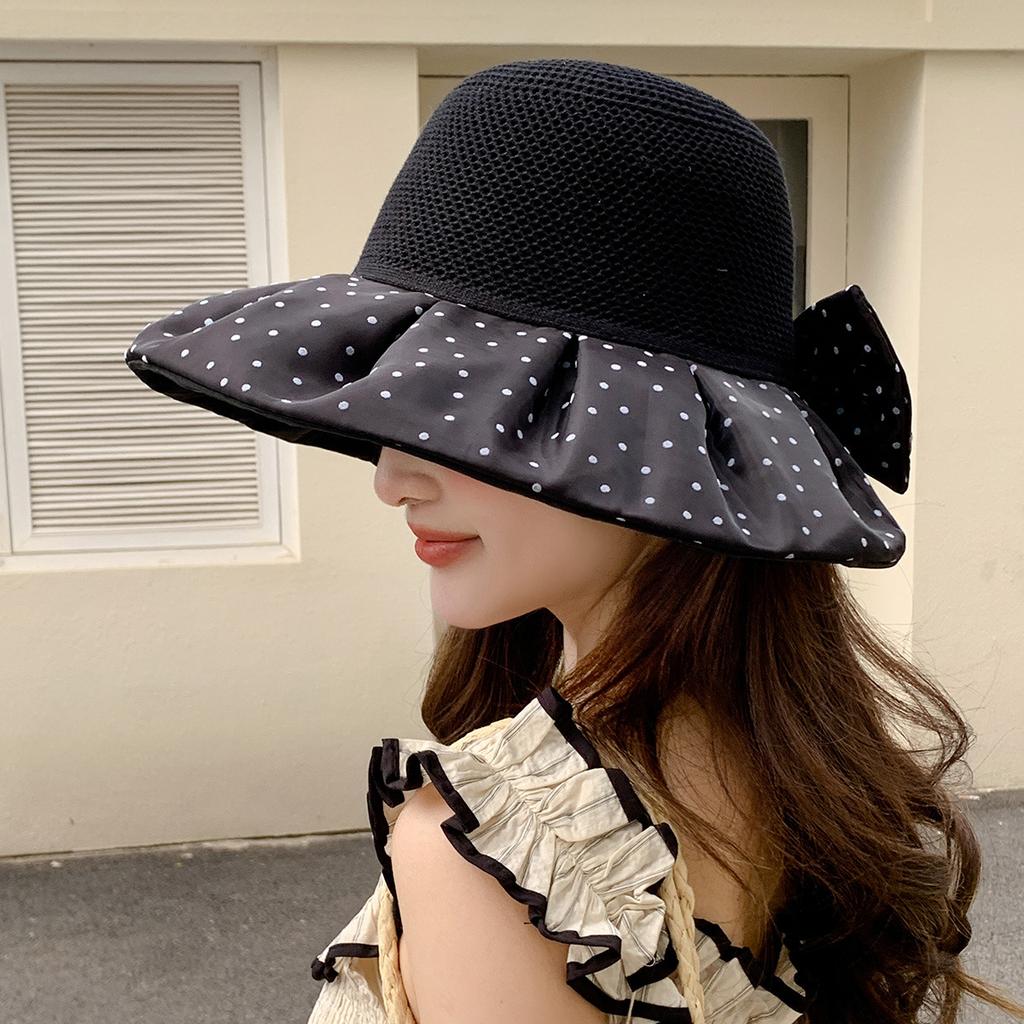 Spring and summer new fashion polka dot big edge sunshade women's bucket hat vacation face cover sun protection hat outdoor leisure sun hat