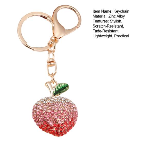 Peach Keychain Full Diamond Gradient Sparkling Crystal Alloy Fruit Key Ring with Lobster Clasp for Keys Bags Car Backpack Pendant Charm Gift