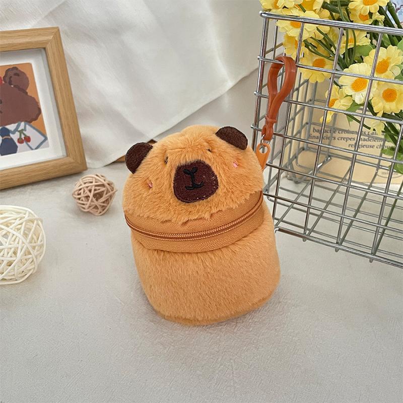 

Милый плюшевый капибара кошелек на молнии для монет, цилиндрический кошелек, сумка для хранения наушников и помады, креативный плюшевый кулон, девочки A3