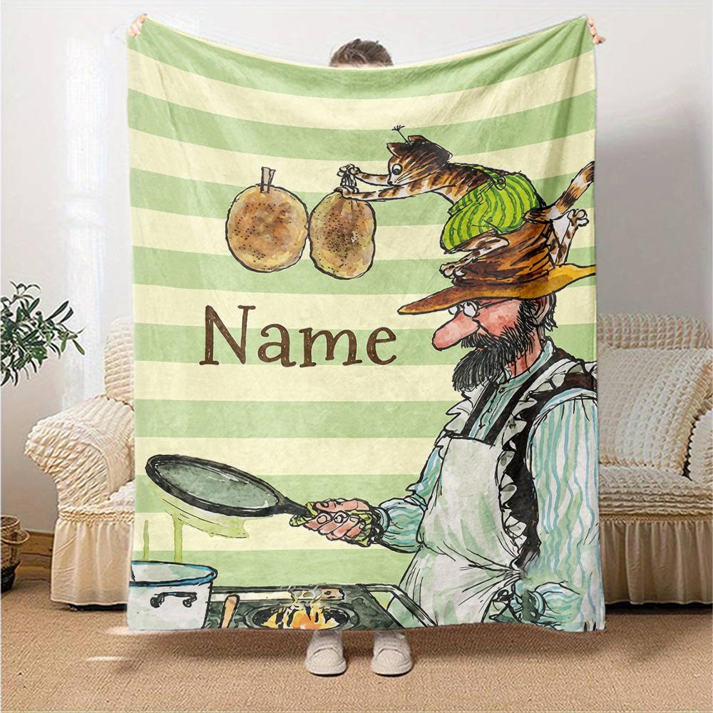 Custom Name Pettson Findus Theme Printed Blanket Perfect For Couch Bed Travel Outdoor Use Machine Washable Cozy Durable