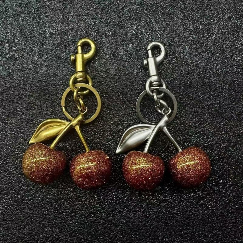 Sparkling 3D Cherry Charm Keychain Accessory Fashionable Fruit Shape Key Rings Portable Bag Decoration for Women
