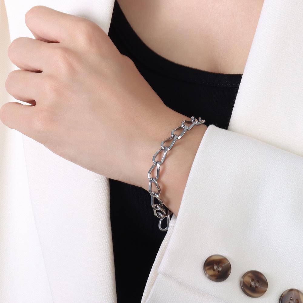 European Niche Design Geometric Bracelet - 18k Gold Thick Chain Titanium Steel Hand Jewelry