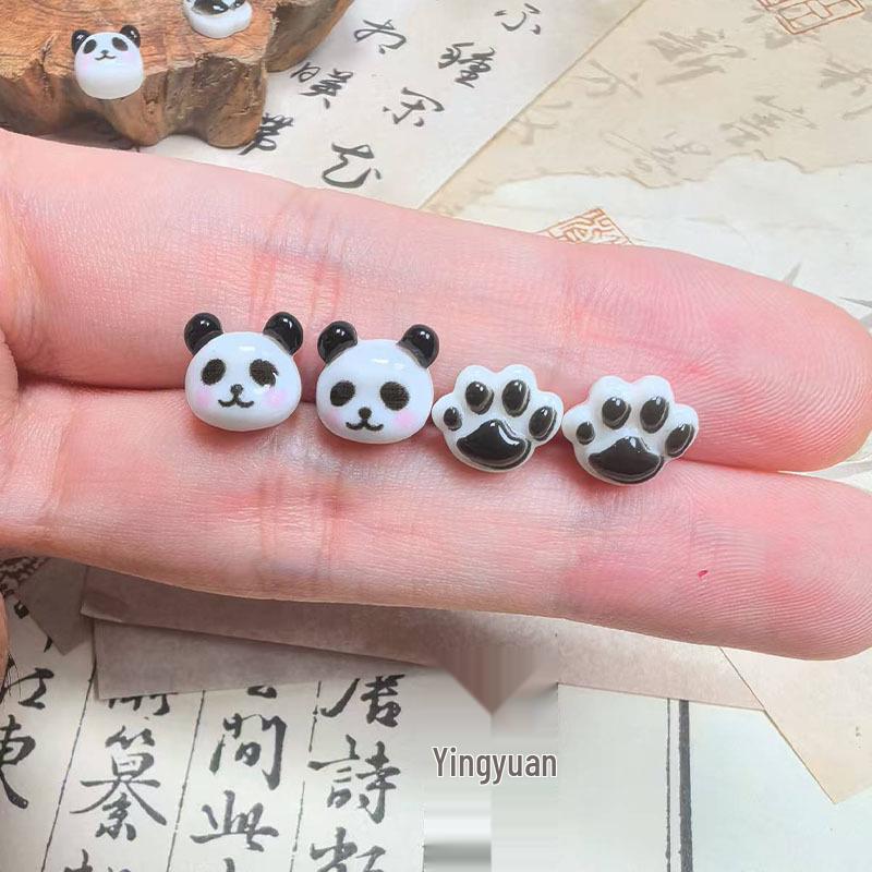 Adorable Panda Magnetic Ear Clips - No Piercing Required, Cartoon Style Girlish Heart Studs