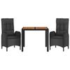 VidaXL Garden Dining Set with Cushions 3 Pcs Black 3185068