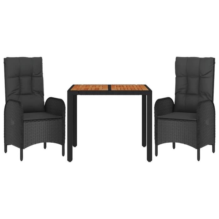 VidaXL Garden Dining Set with Cushions 3 Pcs Black 3185068