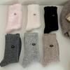 2 Pairs of Velvet Multicolored Button Wool Socks, Mid-calf Socks, Solid Color Thickened Warm and Versatile Pile Socks