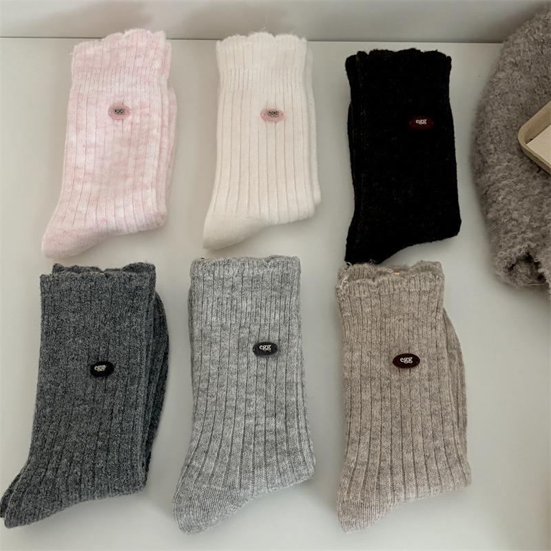 2 Pairs of Velvet Multicolored Button Wool Socks, Mid-calf Socks, Solid Color Thickened Warm and Versatile Pile Socks