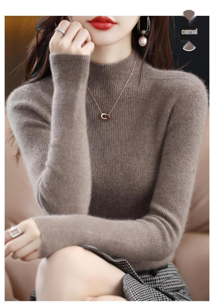 Women's Designer-Inspired Slim Fit Half-High Collar Knit Sweater, Thick Solid Color, Perfect Autumn/Winter Base Layer