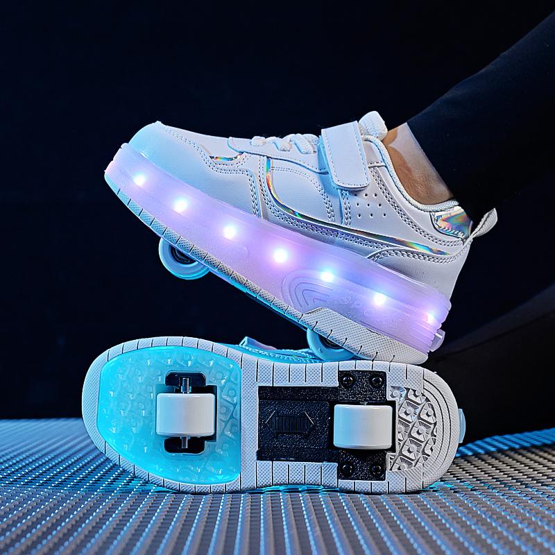 28-38 Children's Plus Size Two Wheels Disassembled Into Flat Sports Shoes LED Illuminated Sports Shoes Children's Shoes Board Shoes
