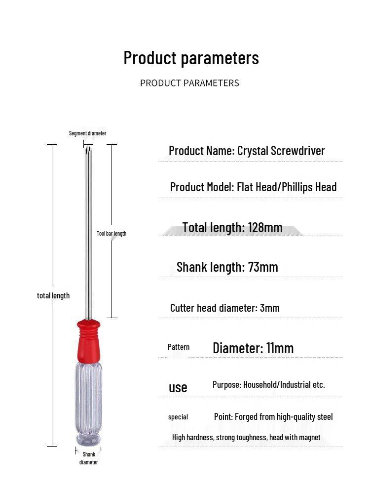 Small Phillips/Slotted Flathead Screwdriver with Transparent Handle for Computer Repair